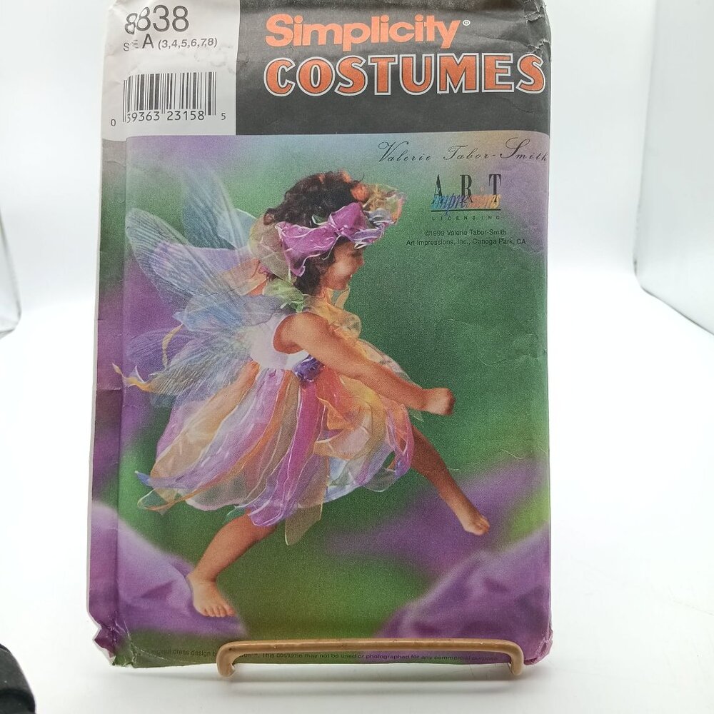 Simplicity 8338 Vintage Fairy Costume Pattern 3-8 Childs Dress Wings & Headpiece